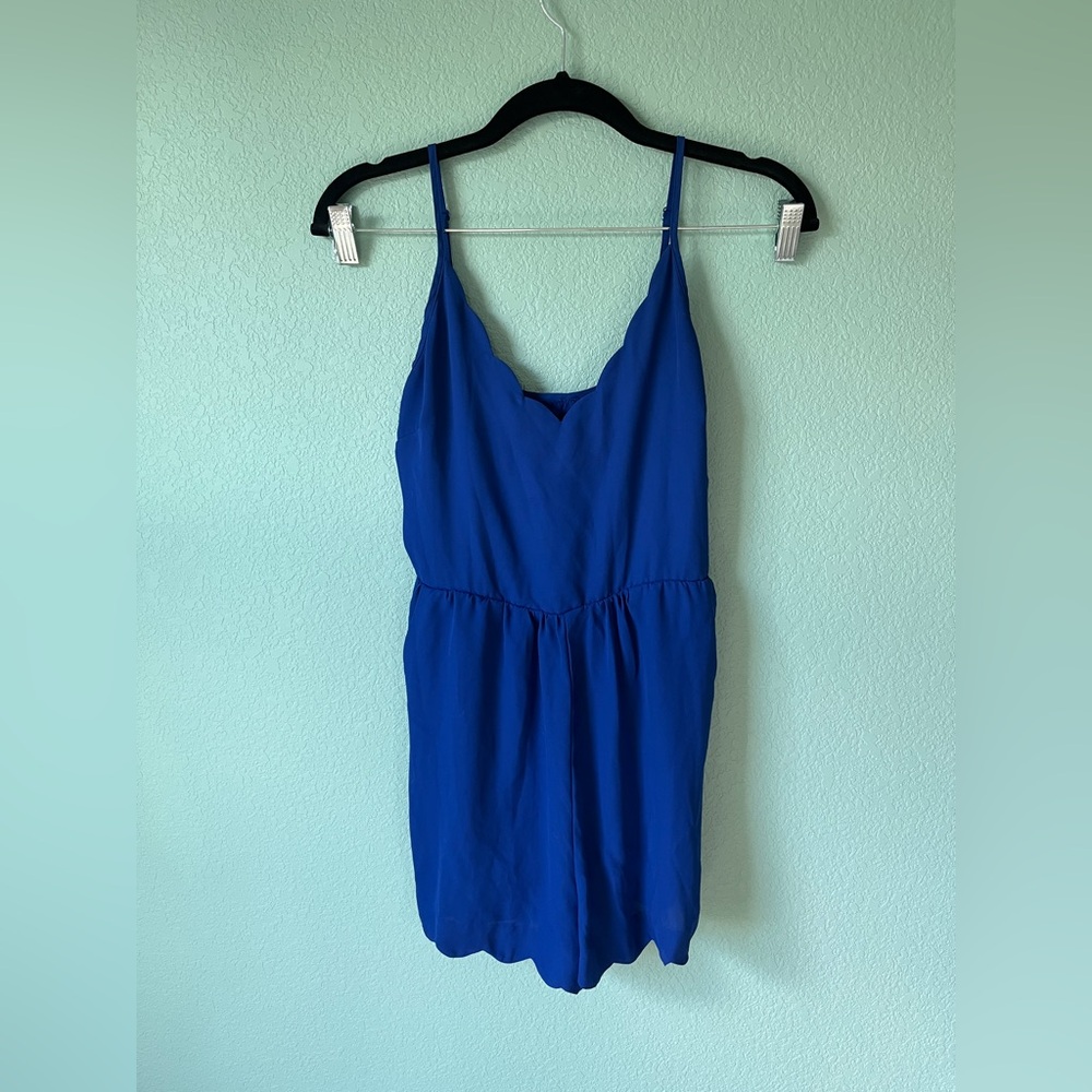 Vibrant Blue Sleeveless Scalloped Romper